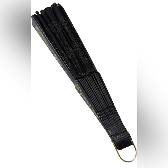 Pack of 6 - Elegantly Embroidered Handheld Fabric Fan with Sequins (Black) - Picture 4 of 14